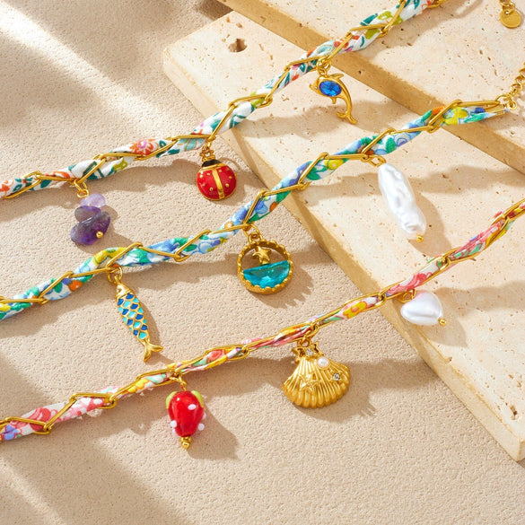Wholesale Colorful Plastic Faceted Beaded Chain Rope Chain Electroplated Stainless Steel Cartoon Animals Zodiac Pendant Bracelet For Women