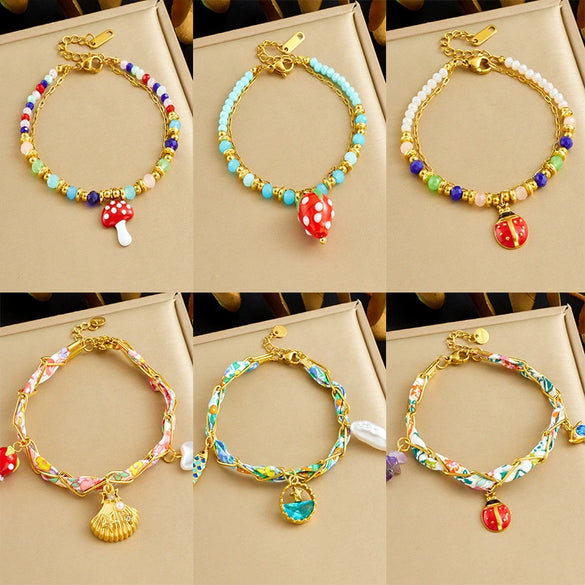 Wholesale Colorful Plastic Faceted Beaded Chain Rope Chain Electroplated Stainless Steel Cartoon Animals Zodiac Pendant Bracelet For Women