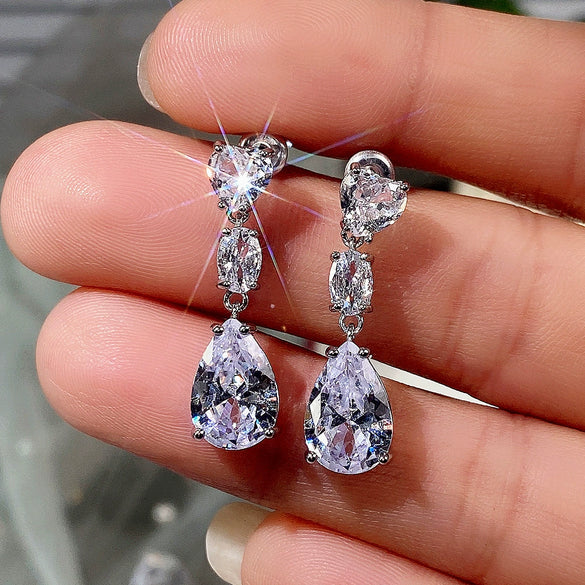 Wholesale Colorful Treasure Series Dropshaped Pink Zircon Earrings For Women Copper Material