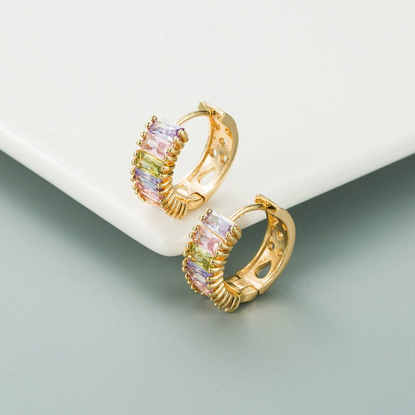 Wholesale Colorful Zircon Earrings For Women Brass Plated Alloy U Shaped