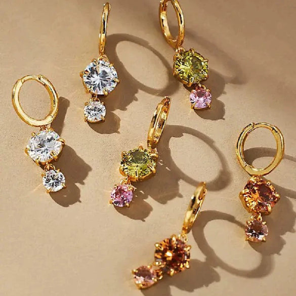 Wholesale Colorful Zircon Geometric Style Electroplated Stainless Steel Unisex Earrings