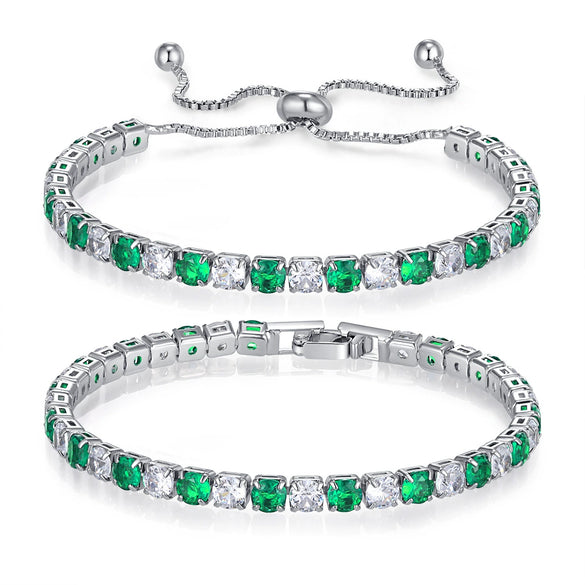 Wholesale Colorful Zircon Inlaid Copper Geometric Style Tennis Bracelet Set With White Golden Plated Finish