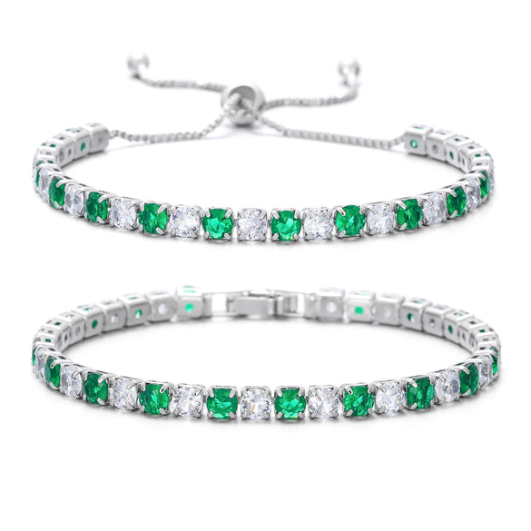 Wholesale Colorful Zircon Inlaid Copper Geometric Style Tennis Bracelet Set With White Golden Plated Finish
