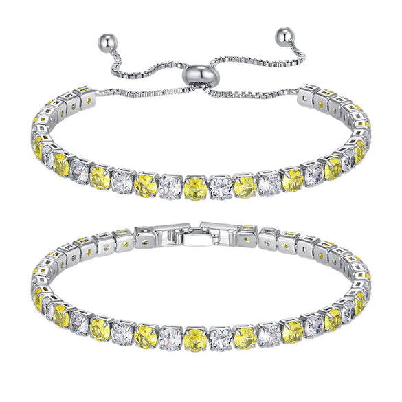 Wholesale Colorful Zircon Inlaid Copper Geometric Style Tennis Bracelet Set With White Golden Plated Finish