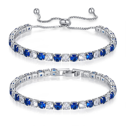 Wholesale Colorful Zircon Inlaid Copper Geometric Style Tennis Bracelet Set With White Golden Plated Finish