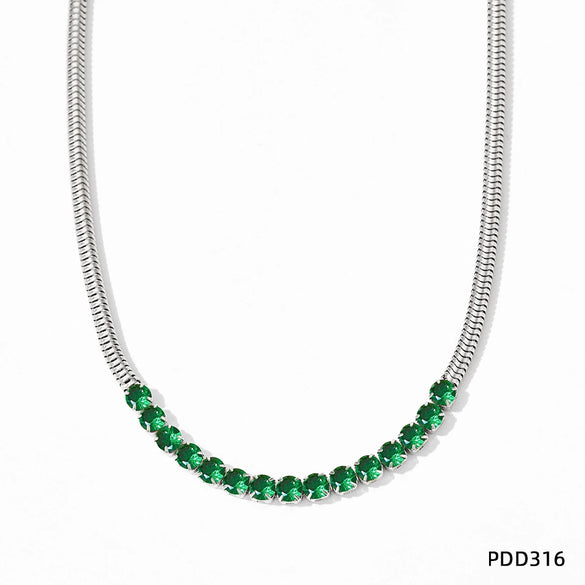 Wholesale Colorful Zircon Jewelry Set For Women Stainless Steel Round Snake Chain Clavicle Chain With Bear And Pig Patterns Electroplated