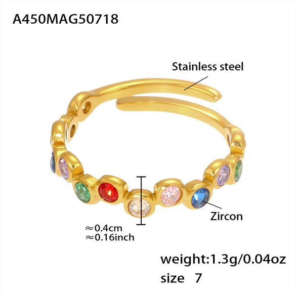 Wholesale Colorful Zircon Open Ring Titanium Steel Geometric Electroplated Hand Jewelry For Women