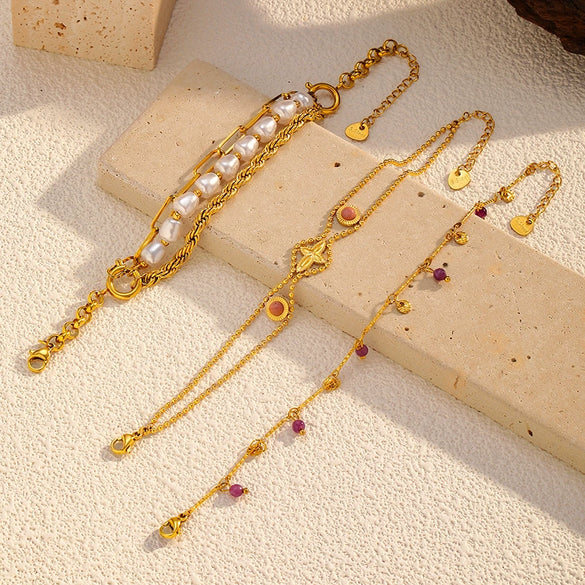 Wholesale Colorful Zircon Tassel Geometric Stainless Steel Electroplated Women's Bracelet Light Luxury Style