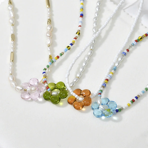Wholesale Coloured Glaze Handmade Flower Beaded Jewelry With Baking Paint Design Necklace Bracelet Earrings