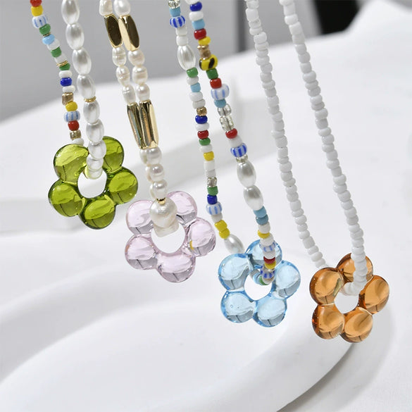 Wholesale Coloured Glaze Handmade Flower Beaded Jewelry With Baking Paint Design Necklace Bracelet Earrings