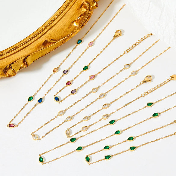 Wholesale Combination Set Of Bracelet Anklet And Necklace In Stainless Steel With Water Drops And Love Pattern Electroplated For Women Retaining Color And Set With Zircon