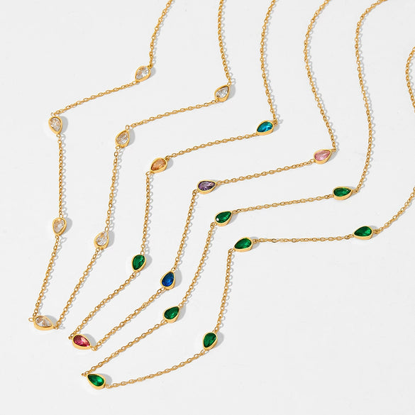 Wholesale Combination Set Of Bracelet Anklet And Necklace In Stainless Steel With Water Drops And Love Pattern Electroplated For Women Retaining Color And Set With Zircon