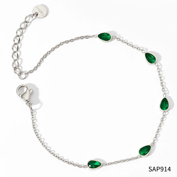 Wholesale Combination Set Of Bracelet Anklet And Necklace In Stainless Steel With Water Drops And Love Pattern Electroplated For Women Retaining Color And Set With Zircon