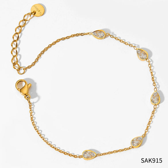 Wholesale Combination Set Of Bracelet Anklet And Necklace In Stainless Steel With Water Drops And Love Pattern Electroplated For Women Retaining Color And Set With Zircon