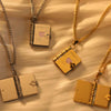 Wholesale Commemorative Photo Box Pendant Necklace Titanium Steel 18K Gold Plated Geometric Style