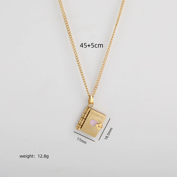 Wholesale Commemorative Photo Box Pendant Necklace Titanium Steel 18K Gold Plated Geometric Style