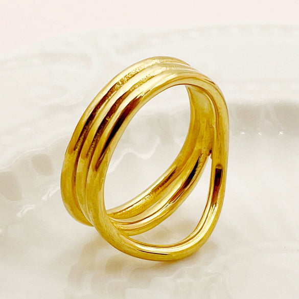 Wholesale Commuter Three Layer Ring Stainless Steel Geometric Electroplated