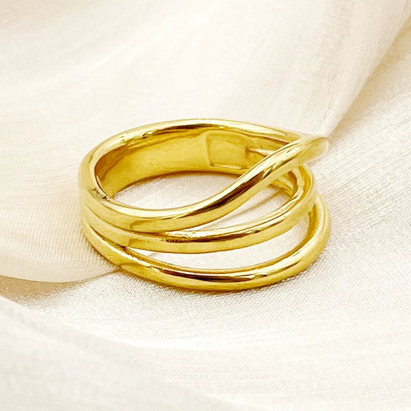 Wholesale Commuter Three Layer Ring Stainless Steel Geometric Electroplated
