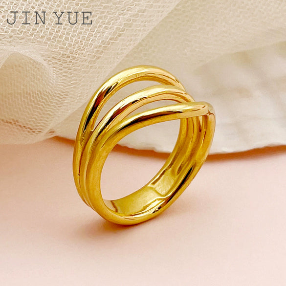 Wholesale Commuter Three Layer Ring Stainless Steel Geometric Electroplated