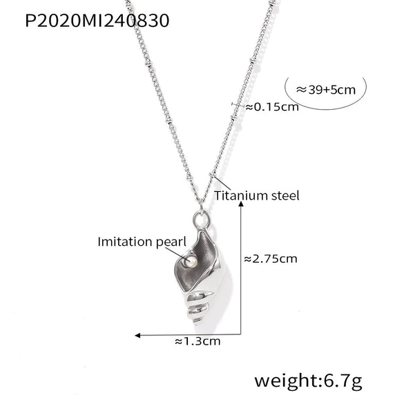 Wholesale Conch Inlaid Imitation Pearl Clavicle Necklace For Women Titanium Steel With 18K Real Gold Plated Geometric Pattern Electroplating Treatment