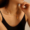 Wholesale Conch Inlaid Imitation Pearl Clavicle Necklace For Women Titanium Steel With 18K Real Gold Plated Geometric Pattern Electroplating Treatment