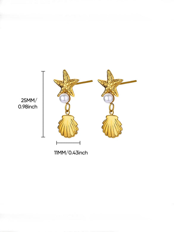Wholesale Conch Shell And Starfish Earrings Stainless Steel Copper Gold Geometric Electroplated Unisex