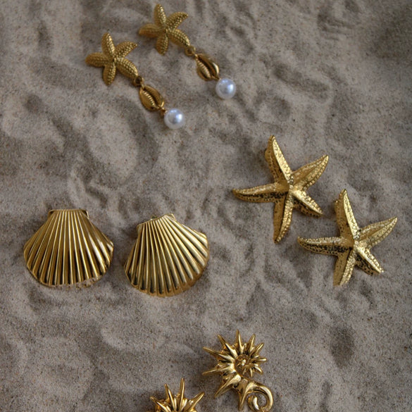 Wholesale Conch Shell And Starfish Earrings Stainless Steel Copper Gold Geometric Electroplated Unisex