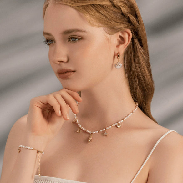 Wholesale Conch Shell Pendant Pearl Necklace Copper Gold Plated Mixed Gemstone Inlay Electroplated