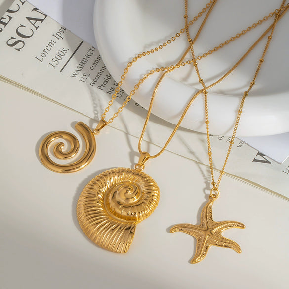 Wholesale Conch Starfish Pendant Necklace In Stainless Steel With Pvd Furnace Vacuum Real Gold Plating For Women Simple And Fashionable O Word Chain