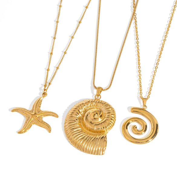 Wholesale Conch Starfish Pendant Necklace In Stainless Steel With Pvd Furnace Vacuum Real Gold Plating For Women Simple And Fashionable O Word Chain