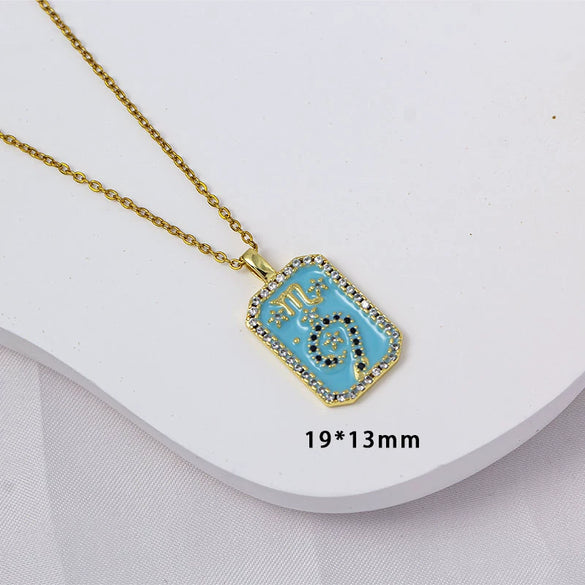 Wholesale Constellation Pendant Necklace Oildrip Copper O Word Chain Jewelry