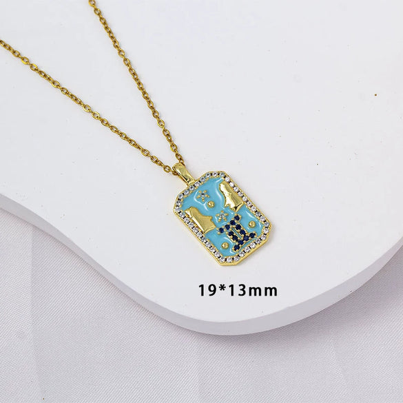 Wholesale Constellation Pendant Necklace Oildrip Copper O Word Chain Jewelry