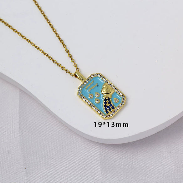 Wholesale Constellation Pendant Necklace Oildrip Copper O Word Chain Jewelry