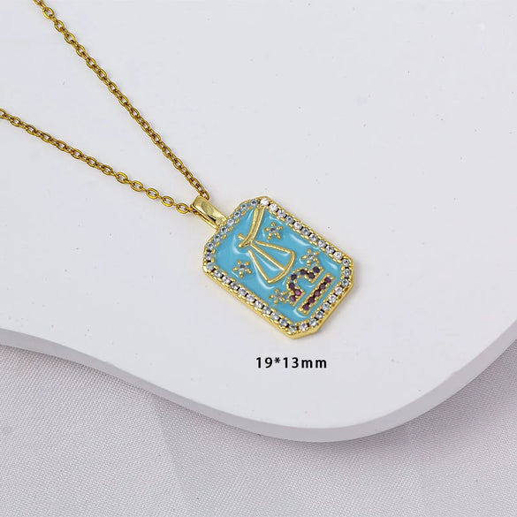 Wholesale Constellation Pendant Necklace Oildrip Copper O Word Chain Jewelry