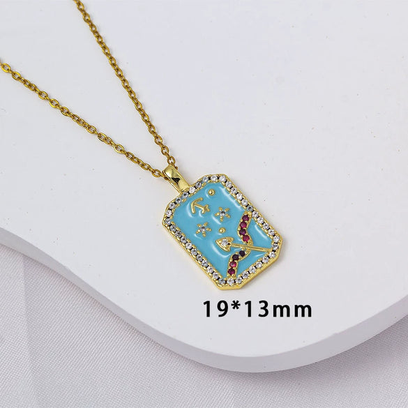 Wholesale Constellation Pendant Necklace Oildrip Copper O Word Chain Jewelry