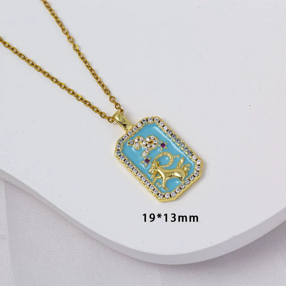 Wholesale Constellation Pendant Necklace Oildrip Copper O Word Chain Jewelry