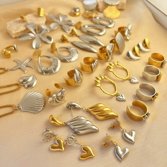 Wholesale Contrast Color Ring Stainless Steel Heart Shape Electroplated Earrings Necklace