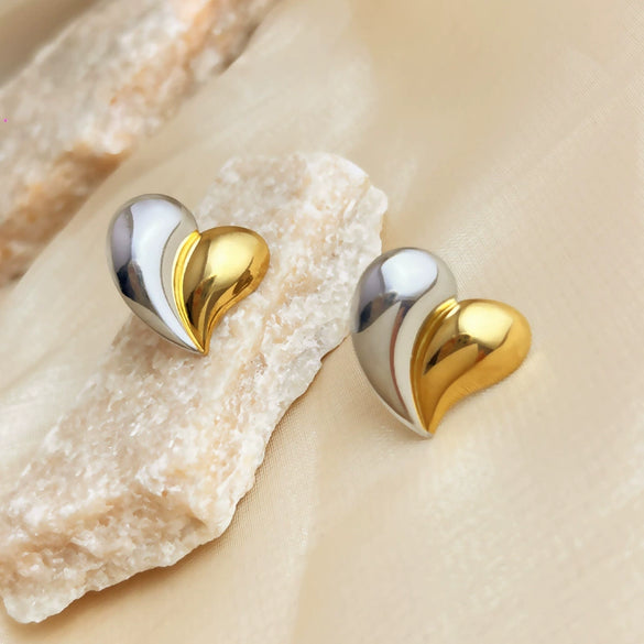 Wholesale Contrast Color Ring Stainless Steel Heart Shape Electroplated Earrings Necklace