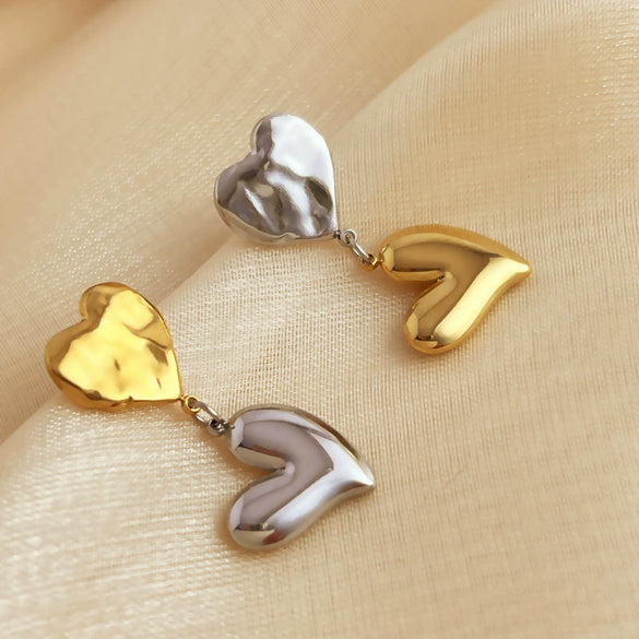 Wholesale Contrast Color Ring Stainless Steel Heart Shape Electroplated Earrings Necklace