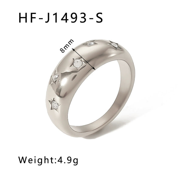 Wholesale Cool Simple Starry Inlaid Zircon Stainless Steel Ring For Women With 18K Vacuum Plated In Furnace Geometric Design