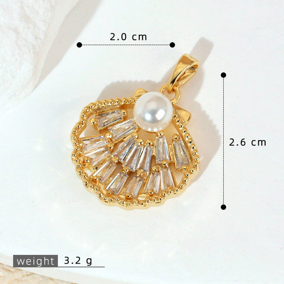 Wholesale Copper Accessories With Marine Shell Beads Micro Inlaid Hollow Pendant Necklace Earring Electroplating Simple Animal Design