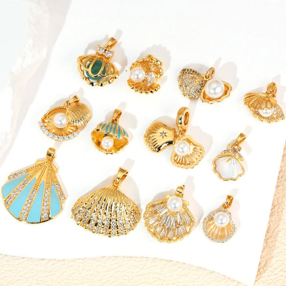 Wholesale Copper Accessories With Marine Shell Beads Micro Inlaid Hollow Pendant Necklace Earring Electroplating Simple Animal Design