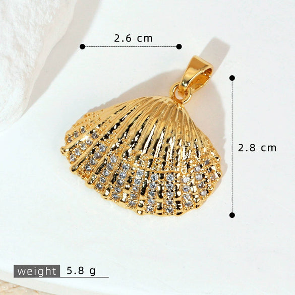 Wholesale Copper Accessories With Marine Shell Beads Micro Inlaid Hollow Pendant Necklace Earring Electroplating Simple Animal Design