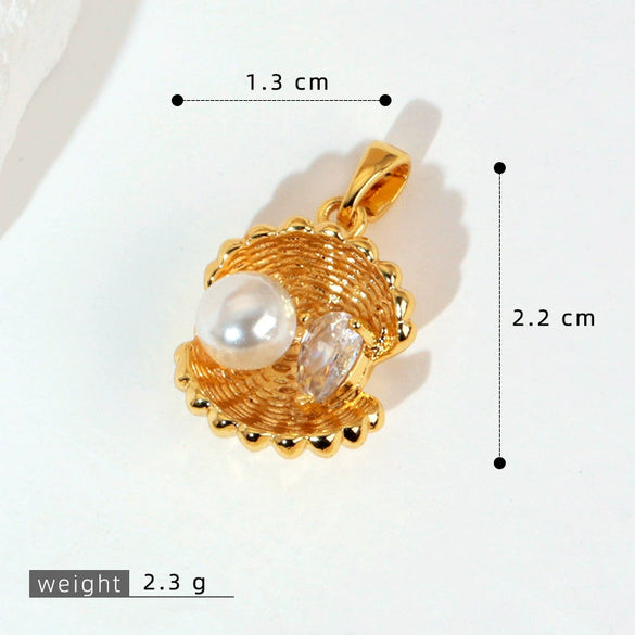 Wholesale Copper Accessories With Marine Shell Beads Micro Inlaid Hollow Pendant Necklace Earring Electroplating Simple Animal Design