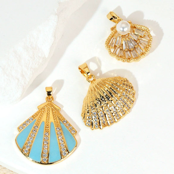 Wholesale Copper Accessories With Marine Shell Beads Micro Inlaid Hollow Pendant Necklace Earring Electroplating Simple Animal Design