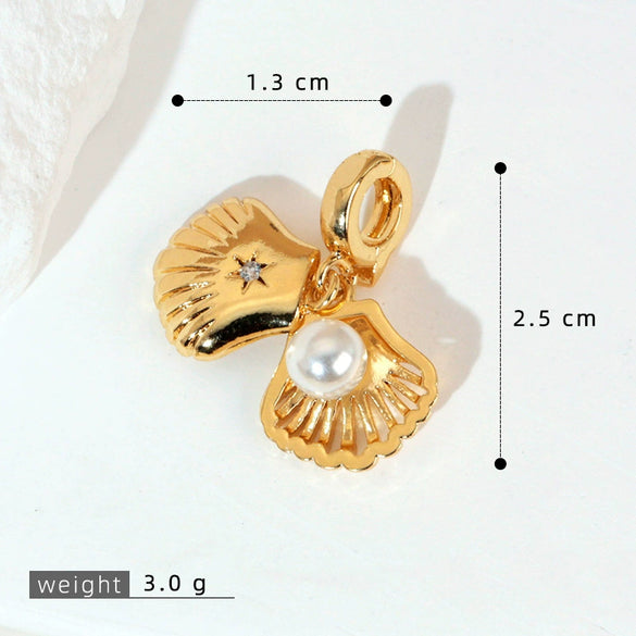 Wholesale Copper Accessories With Marine Shell Beads Micro Inlaid Hollow Pendant Necklace Earring Electroplating Simple Animal Design