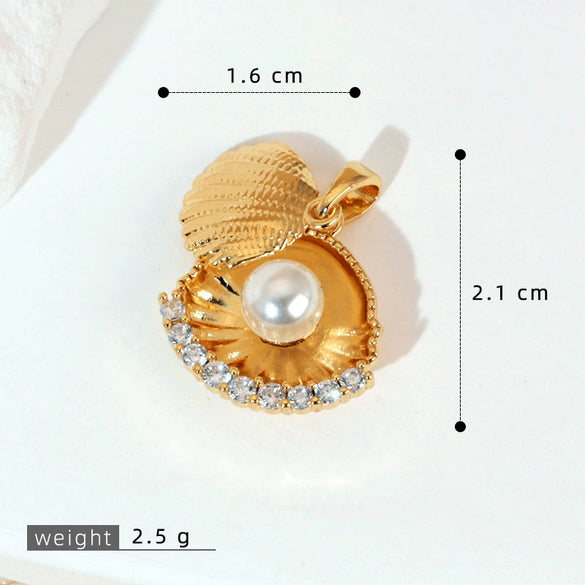 Wholesale Copper Accessories With Marine Shell Beads Micro Inlaid Hollow Pendant Necklace Earring Electroplating Simple Animal Design