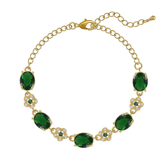 Wholesale Copper Alloy Emerald Crystal Bracelet With Flower Design And Real Gold Electroplated For Women In Geometric Popular Style