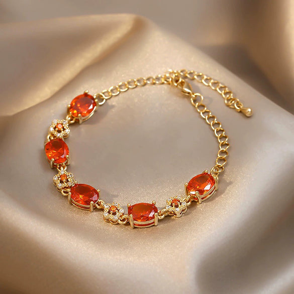 Wholesale Copper Alloy Emerald Crystal Bracelet With Flower Design And Real Gold Electroplated For Women In Geometric Popular Style