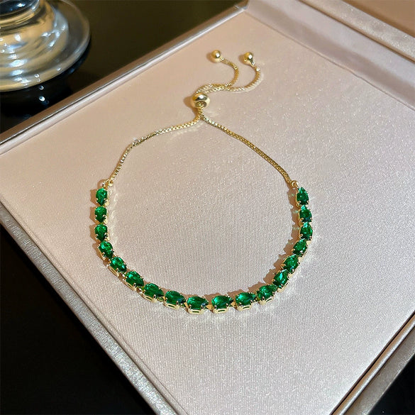 Wholesale Copper Alloy Emerald Crystal Bracelet With Flower Design And Real Gold Electroplated For Women In Geometric Popular Style